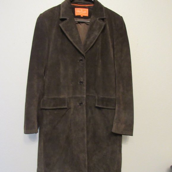 Faconnable Jackets & Blazers - Faconnable Brown Suede Leather Long Length Button Down Coat Jacket Women…
